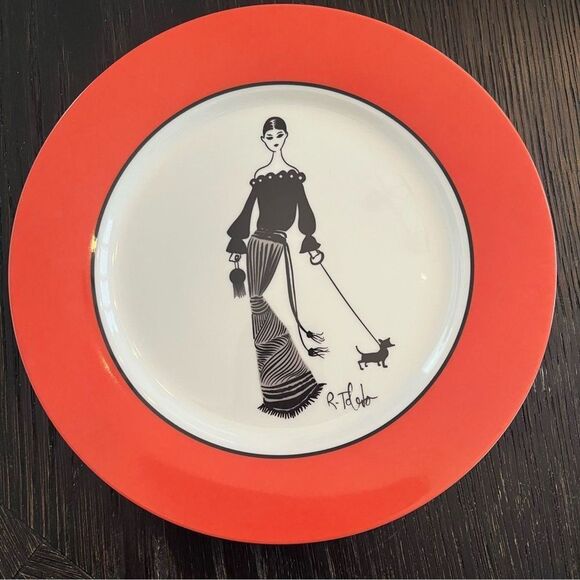 4 Nordstrom Ruben Toledo Salad Dessert Plate Fashion Limited Edition 2002 Dogs - Picture 7 of 10